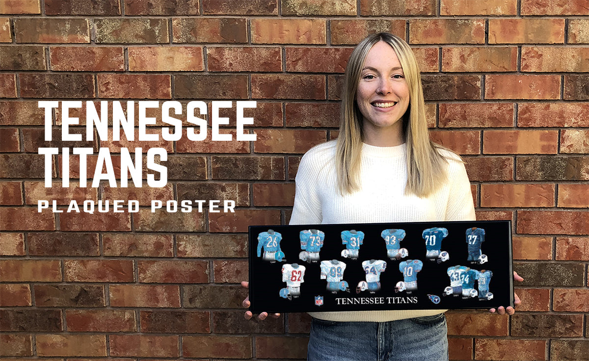 Tennessee Titans uniform evolution plaqued poster – Heritage Sports Stuff