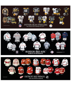NFL + MLB + NHL uniform evolution posters