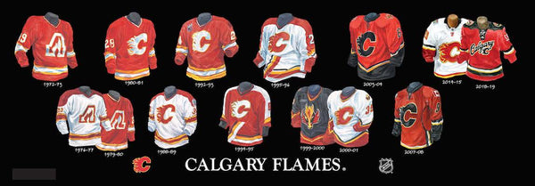 Calgary Flames uniform evolution plaqued poster – Heritage Sports