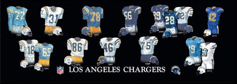 Los Angeles Chargers uniform history poster