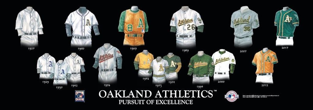 Oakland Athletics uniform evolution plaqued poster – Heritage Sports Stuff
