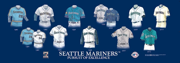 Seattle Mariners uniform evolution plaqued poster – Heritage Sports Stuff